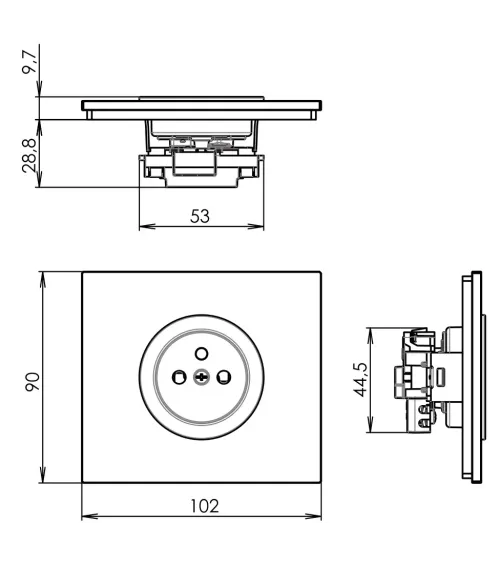 Prise murale carré or brossé avec cache interchangeable – Design et pratique