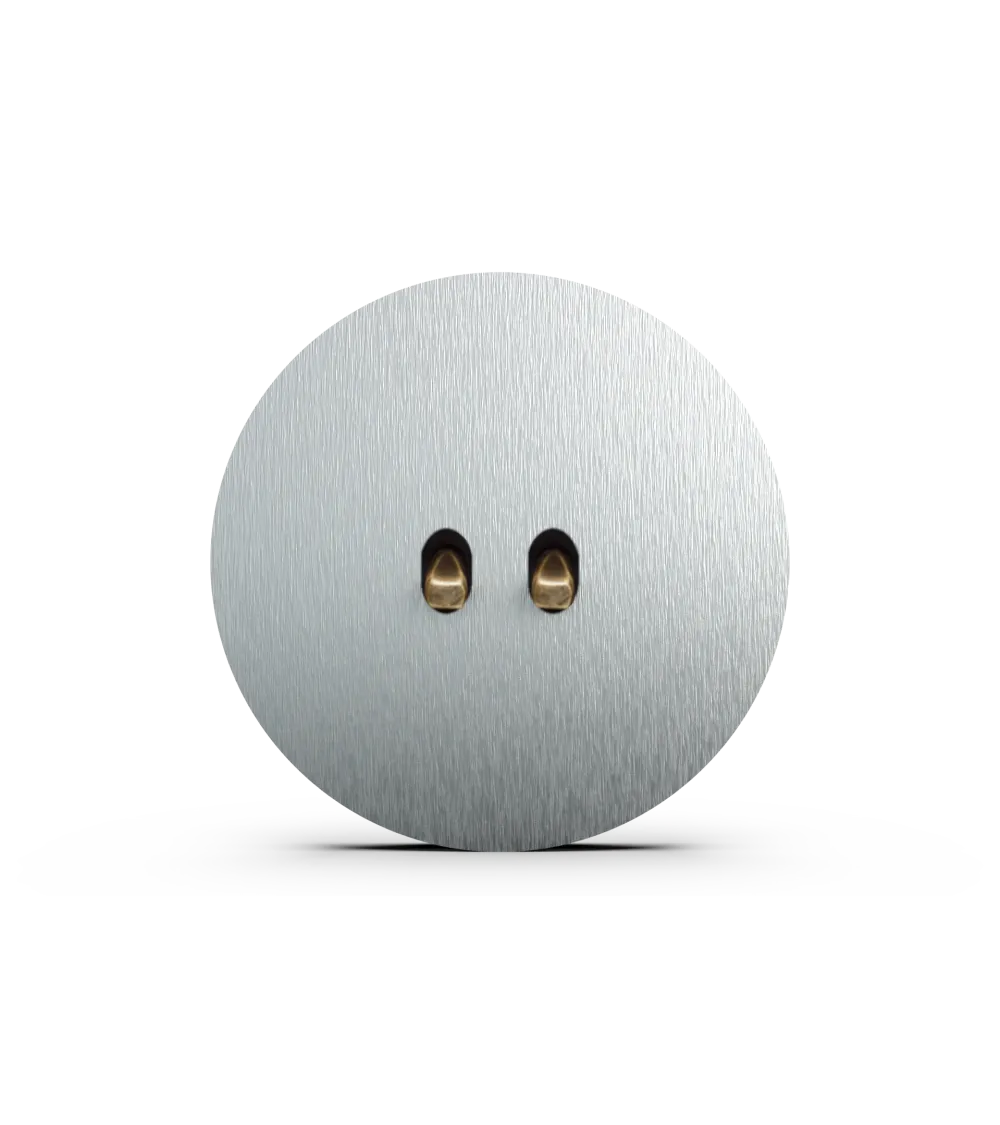 Interrupteur double rond alu brossé – Leviers 5 couleurs au choix