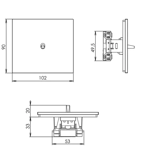 Interrupteur carré cuivre– Levier 5 couleurs au choix